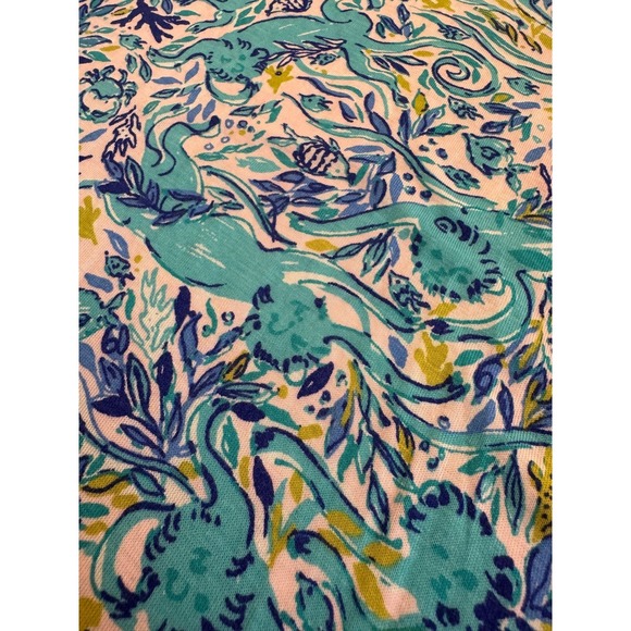 Lilly Pulitzer Womens Med Blue Green Sea Life Print Ruffle Hem Tank Top Coastal - Picture 2 of 9